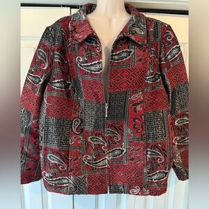 Christopher & Banks red black silver brocade blazer jacket xl